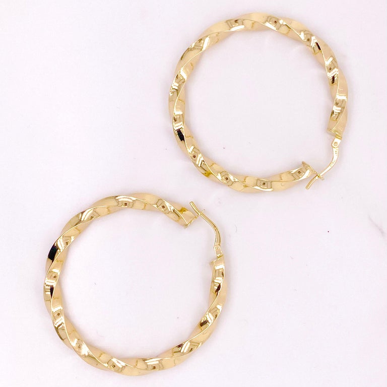 Polished Twisted Gold Hoop Earrings, 14K Yellow Gold Hoops