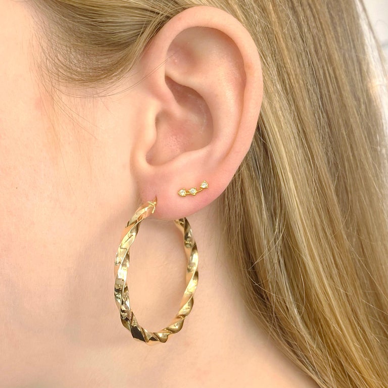 Polished Twisted Gold Hoop Earrings, 14K Yellow Gold Hoops