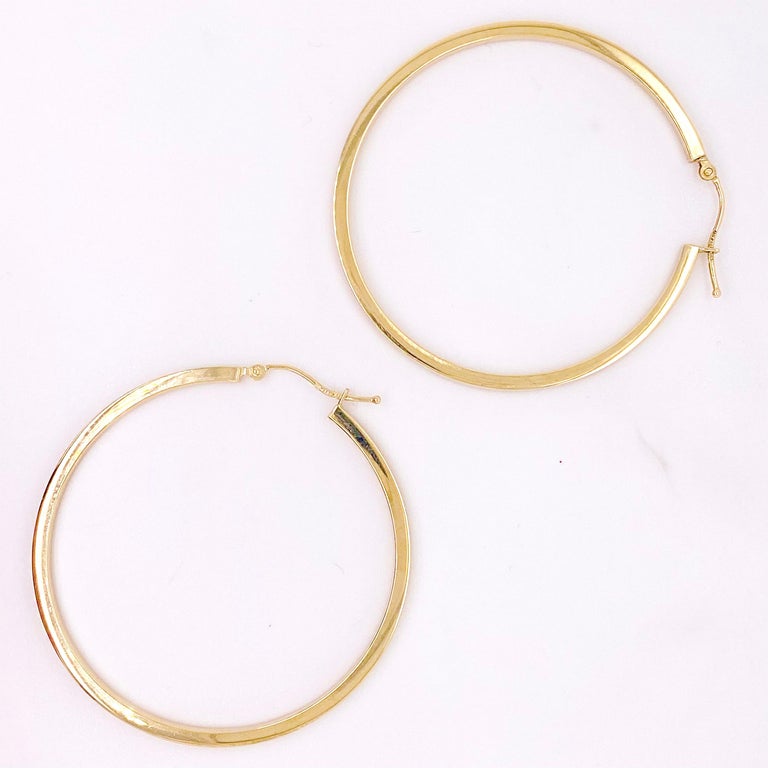 Square Tube Hoop Earrings, Flat hoops, 14K Yellow Gold