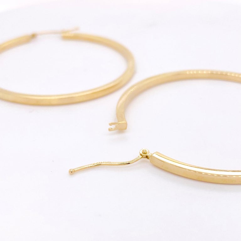 Square Tube Hoop Earrings, Flat hoops, 14K Yellow Gold