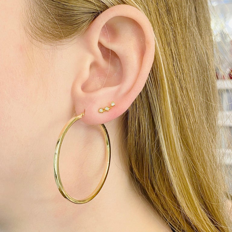 Square Tube Hoop Earrings, Flat hoops, 14K Yellow Gold