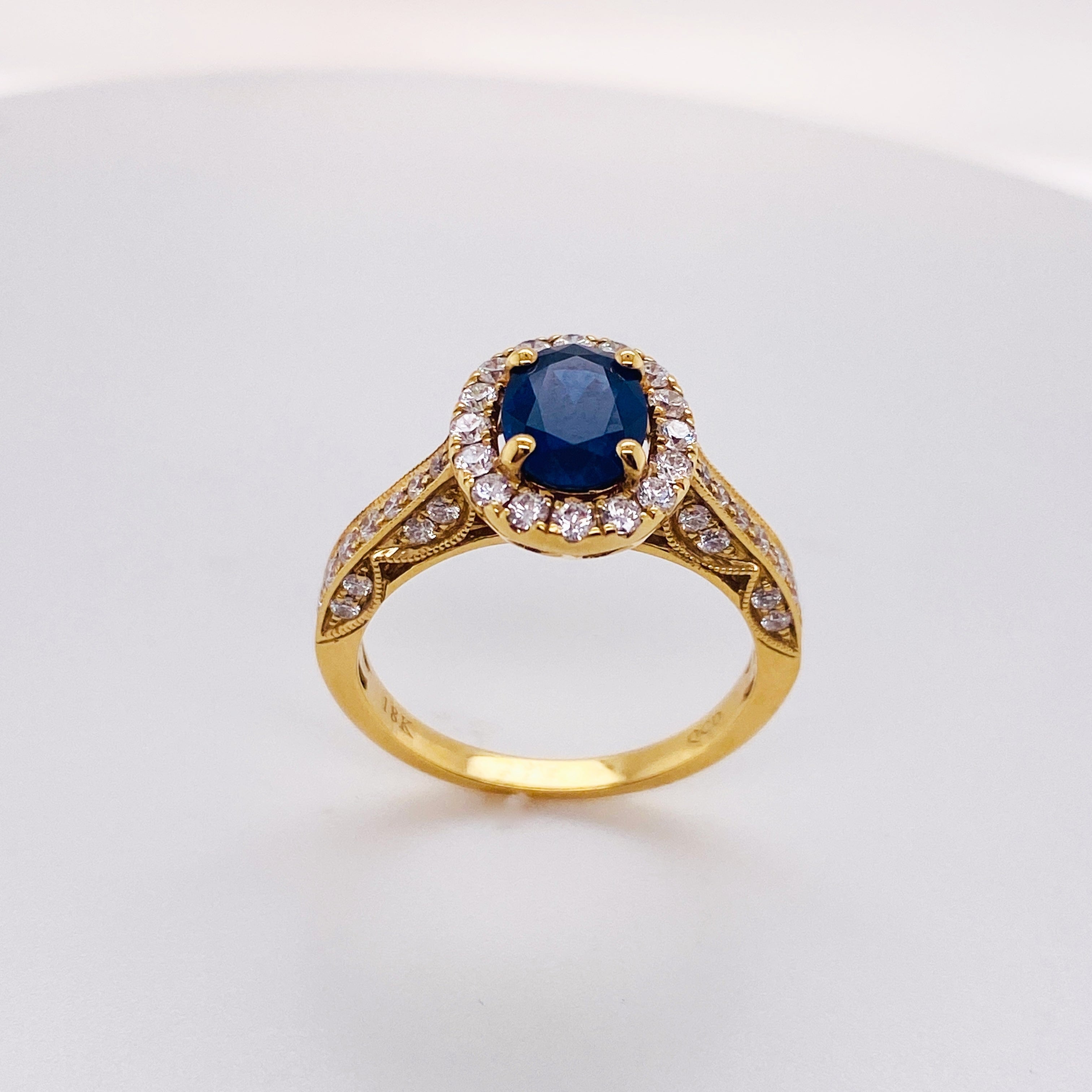 Sapphire and Diamond Halo Ring