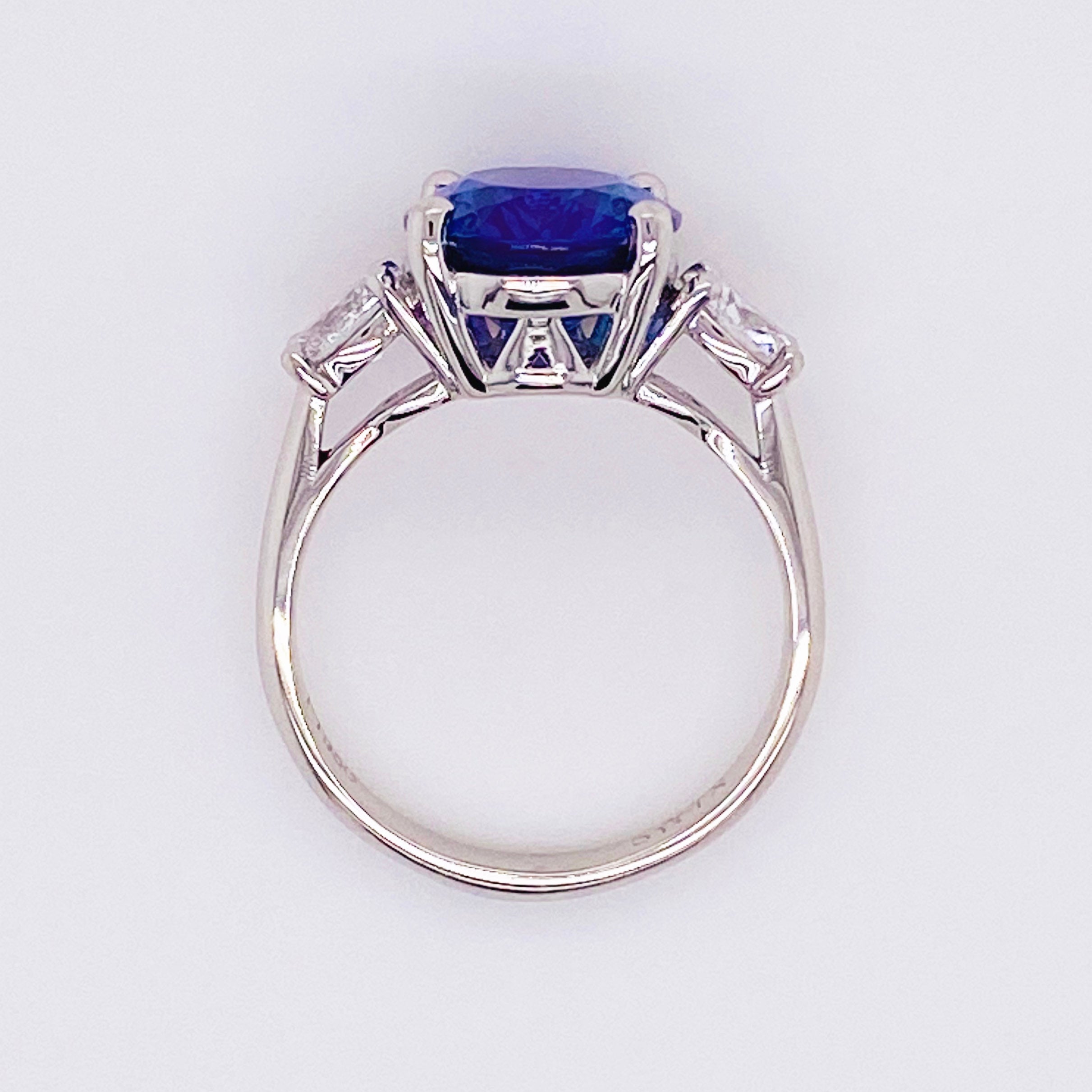 Three Stone Oval Tanzanite Diamond Ring
