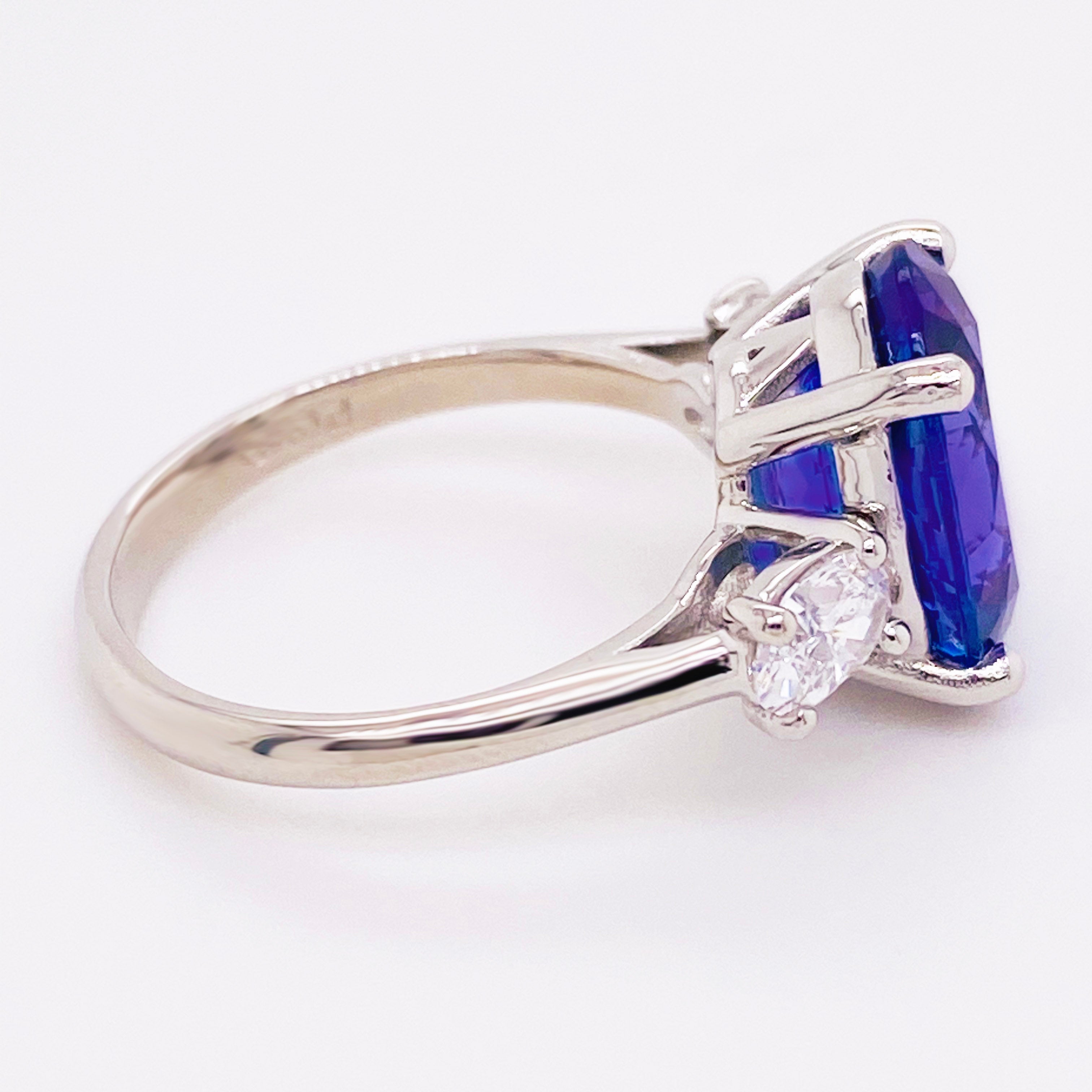 Three Stone Oval Tanzanite Diamond Ring