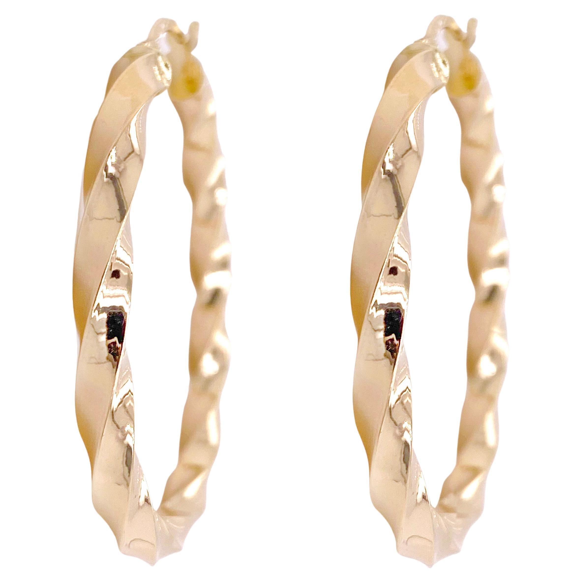 Polished Twisted Gold Hoop Earrings, 14K Yellow Gold Hoops