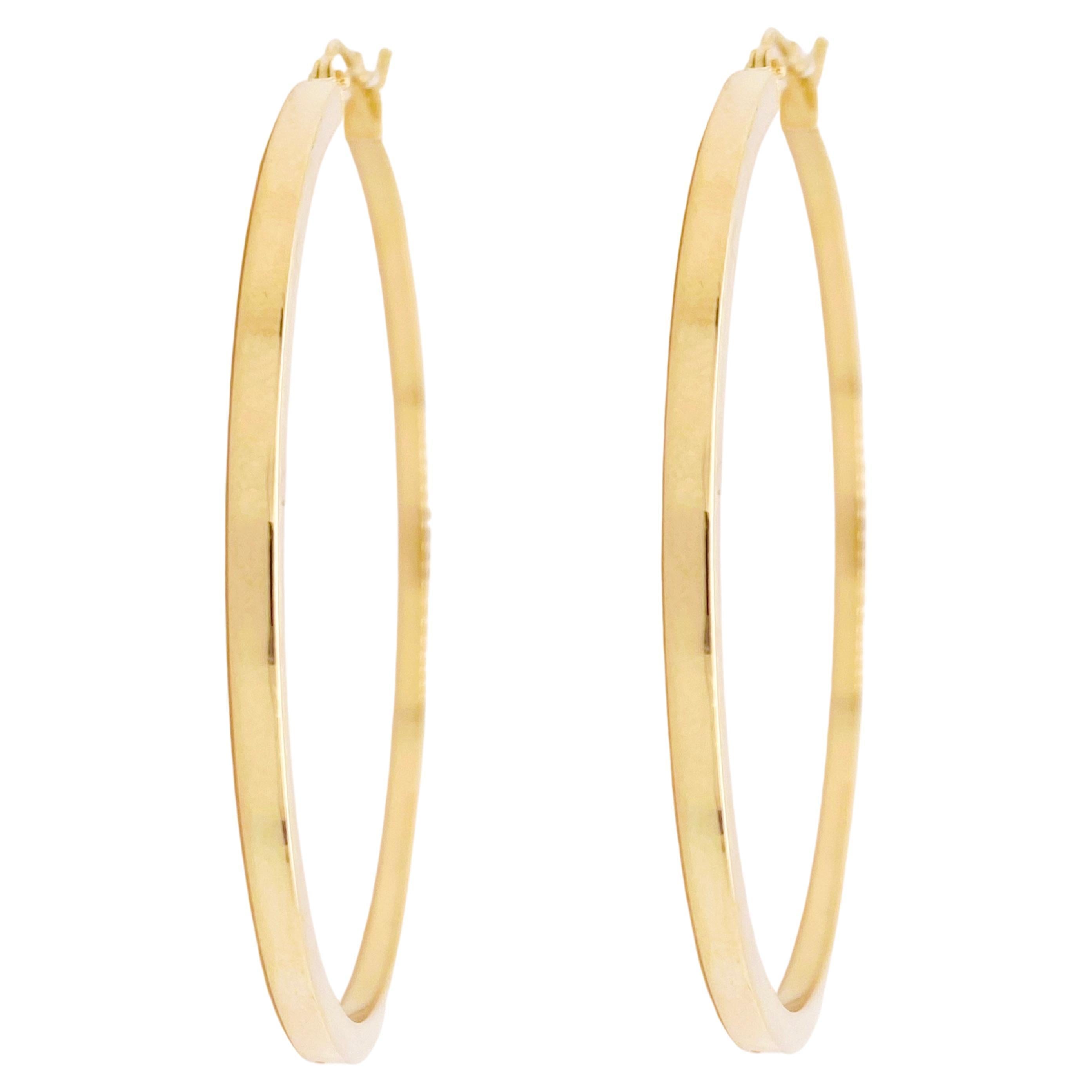 Square Tube Hoop Earrings, Flat hoops, 14K Yellow Gold