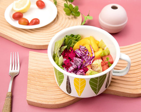 Agate Enamel 14cm Mug with Covered Saucer Plate Storage Bowl 1.35L