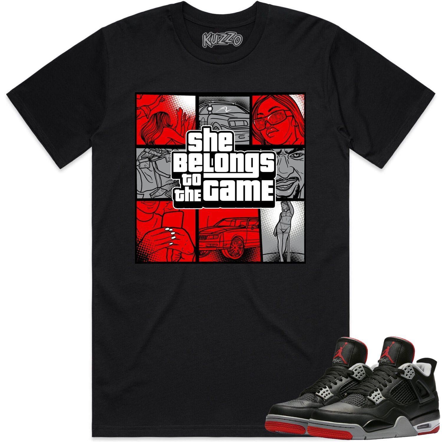 Jordan 4 Bred Reimagined 4s Shirt to Match - RED BELONGS TO THE GAME