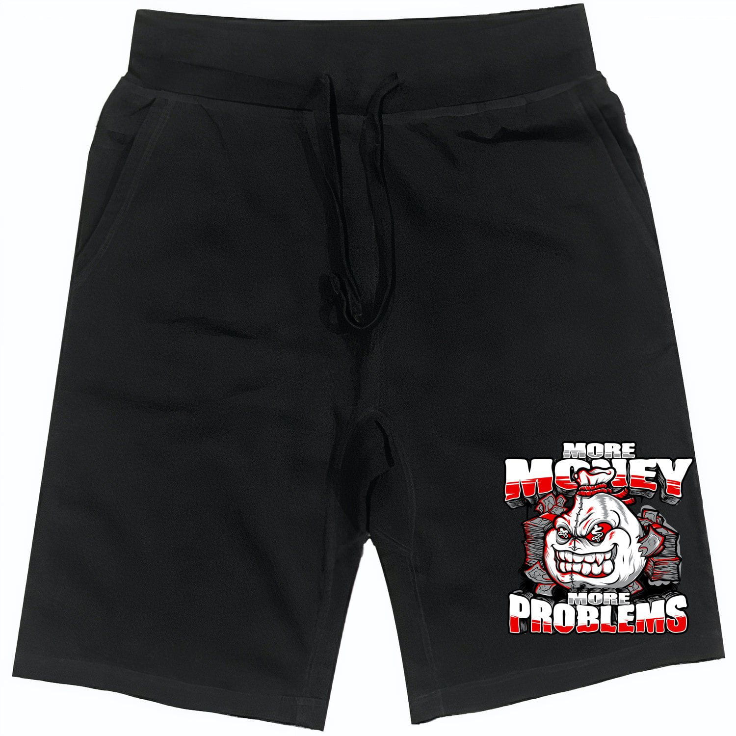 RED MORE PROBLEMS : Black Cotton Terry Fleece Shorts