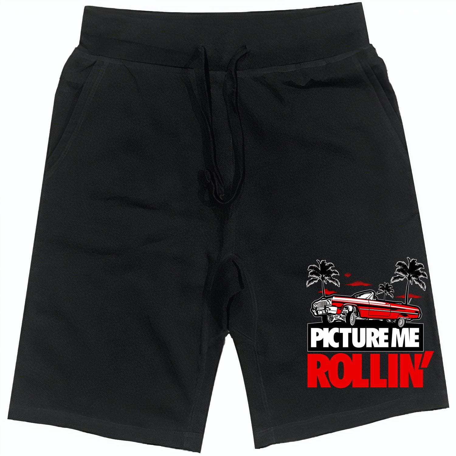 RED PICTURE ME ROLLIN : Black Cotton Terry Fleece Shorts