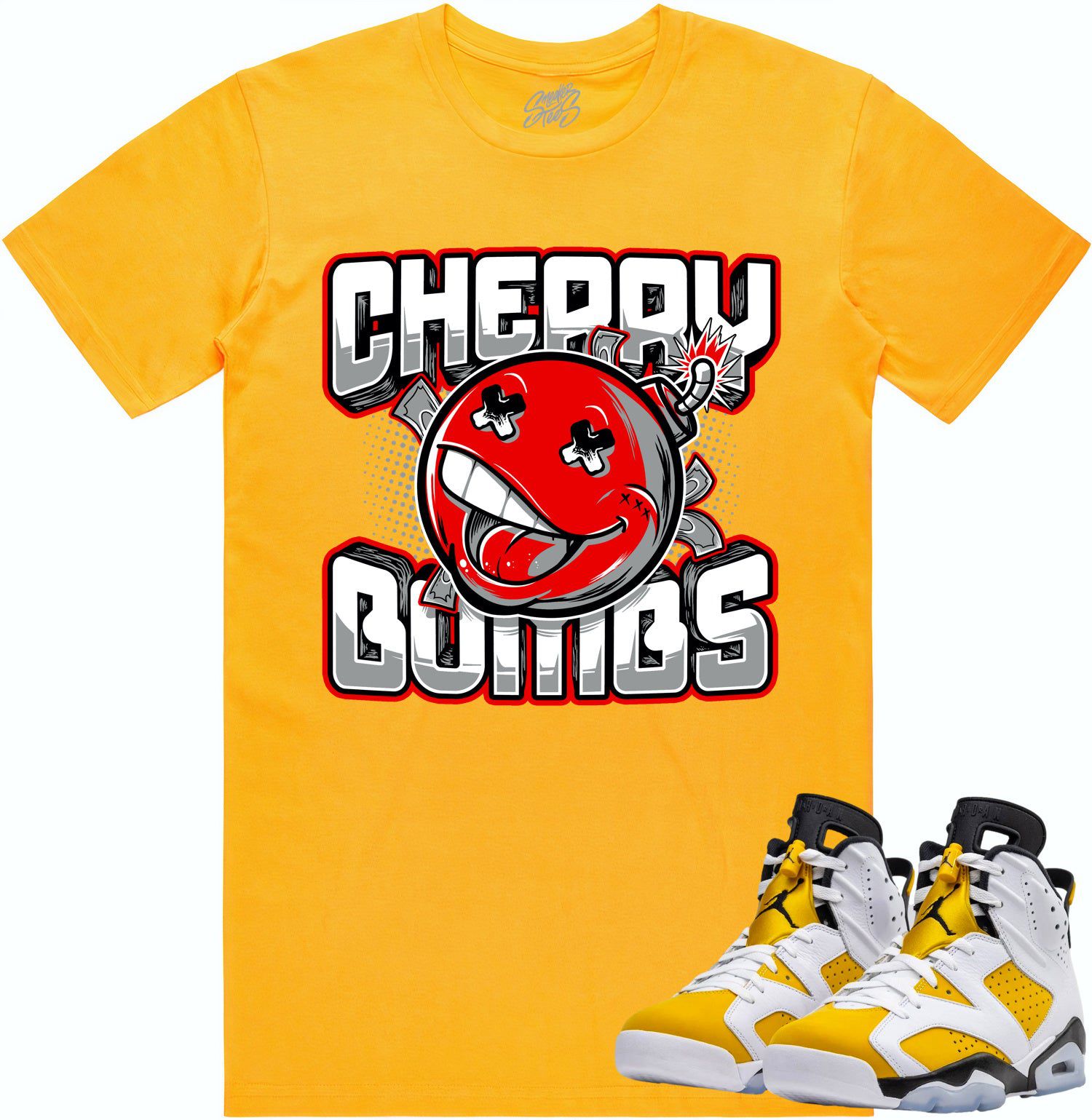 Jordan 6 Yellow Ochre 6s Shirt to Match - RED CHERRY BOMBS
