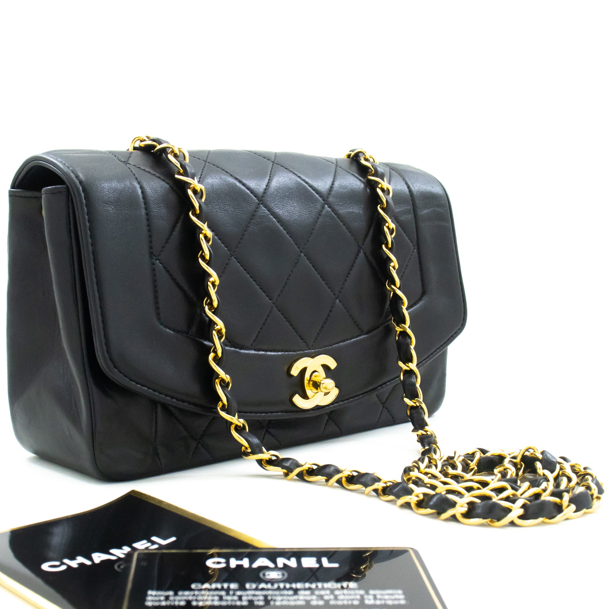 CHANEL Diana Flap Chain Shoulder Bag Black Quilted Lambskin Purse m58
