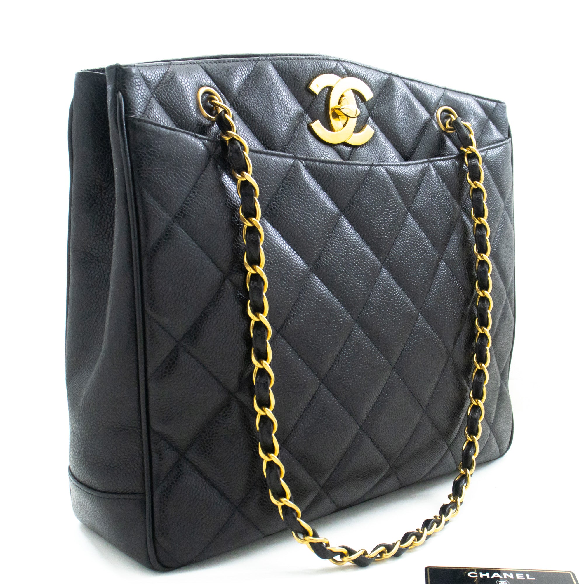 CHANEL Caviar Large Chain Shoulder Bag Black Quilted Leather m22
