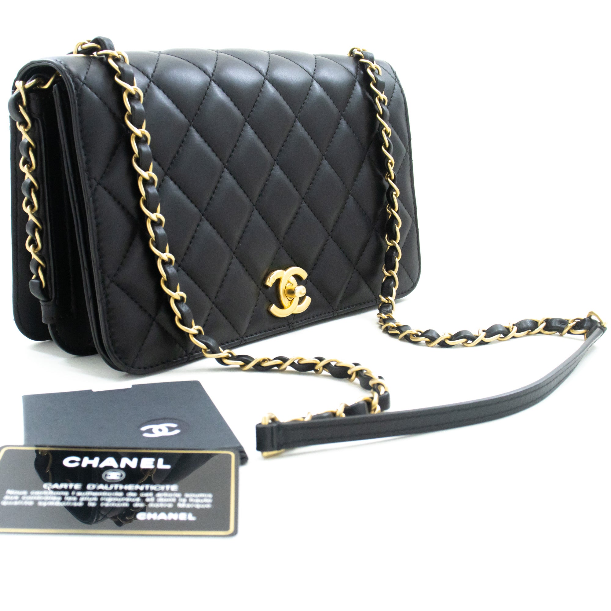 CHANEL Full Flap Chain Shoulder Bag Black Quilted Lambskin Leather m54
