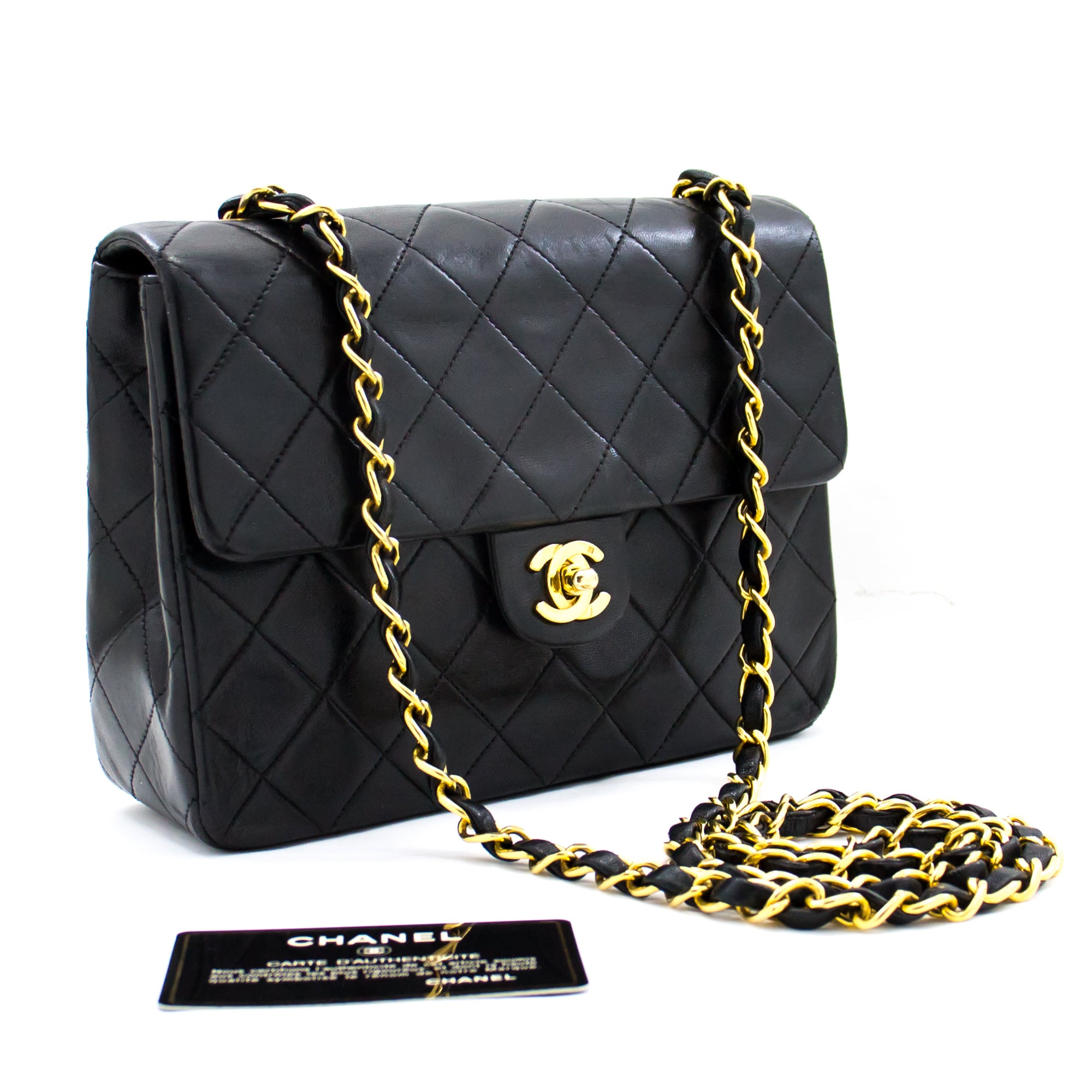 CHANEL Mini Square Small Chain Shoulder Bag Crossbody Black Quilt f77