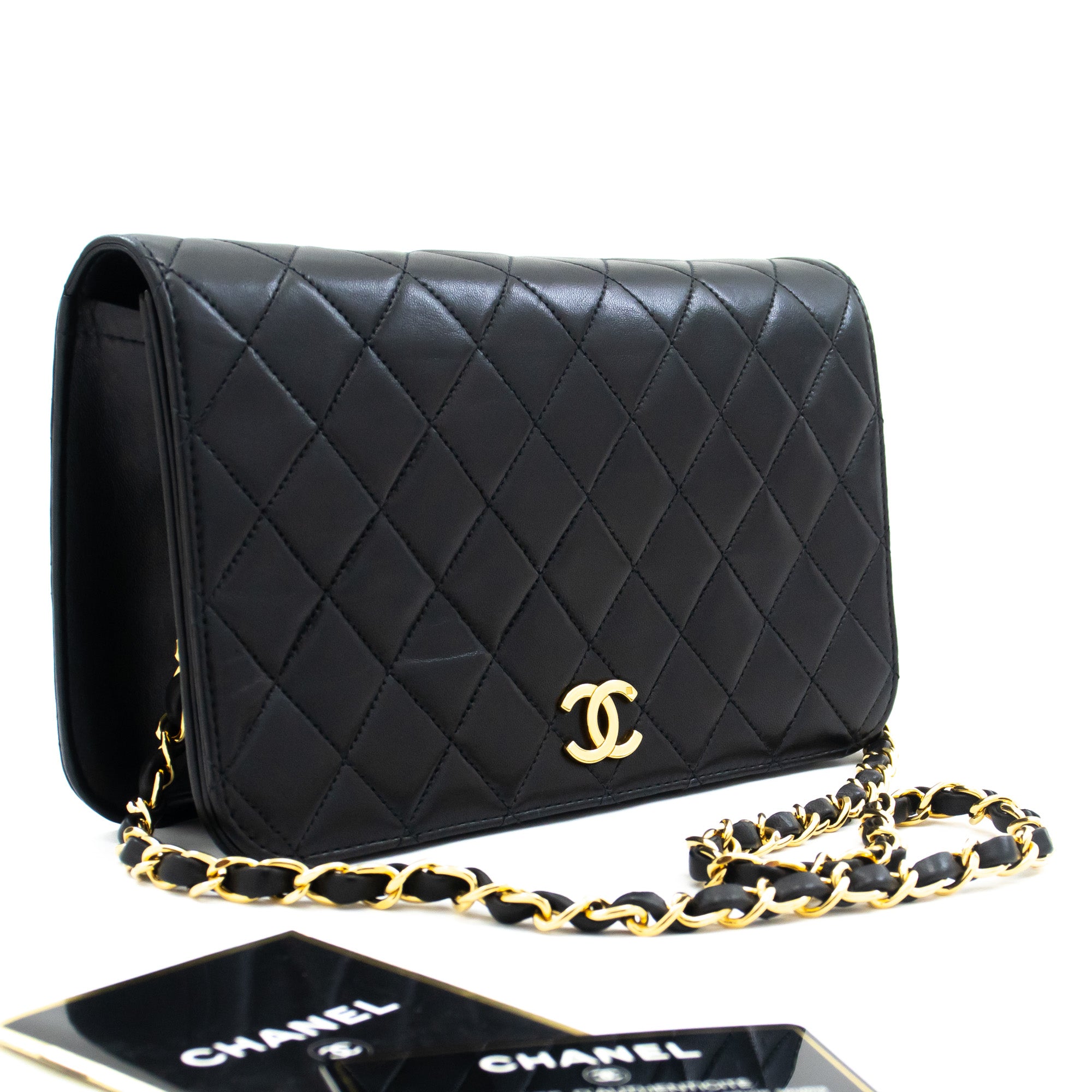 CHANEL Full Flap Chain Shoulder Bag Clutch Black Quilted Lambskin L45