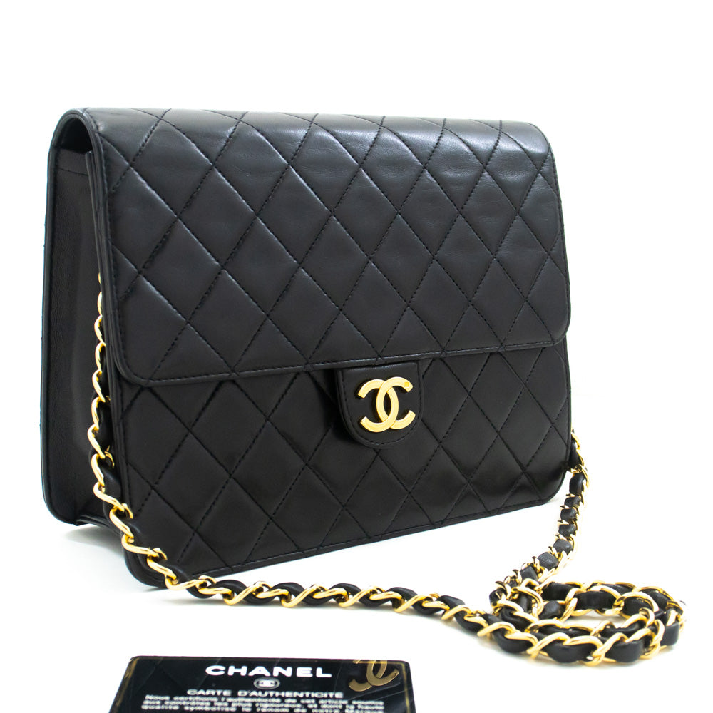 CHANEL Small Chain Shoulder Bag Clutch Black Quilted Flap Lambskin L54