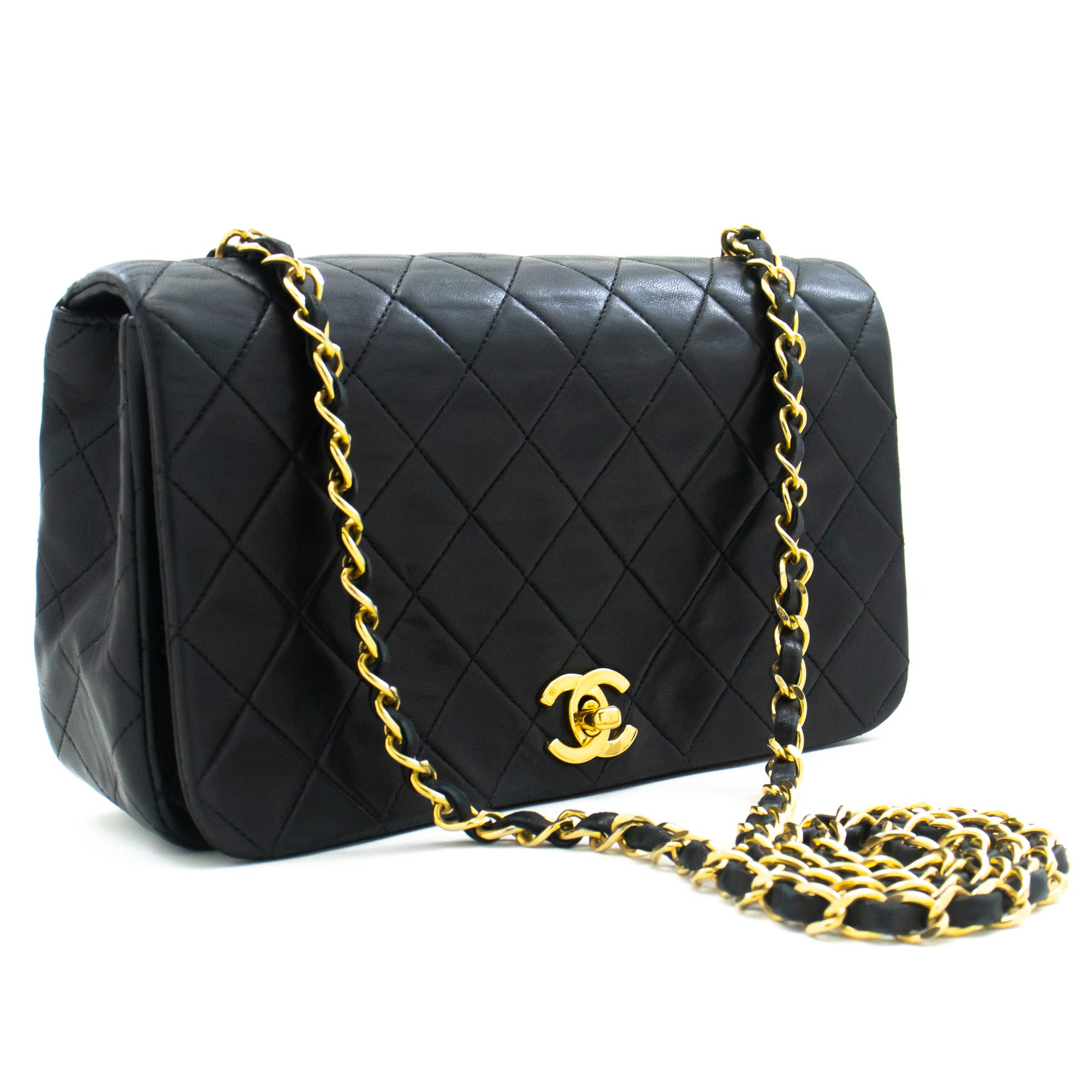 CHANEL Full Flap Chain Shoulder Bag Clutch Black Quilted Lambskin L97