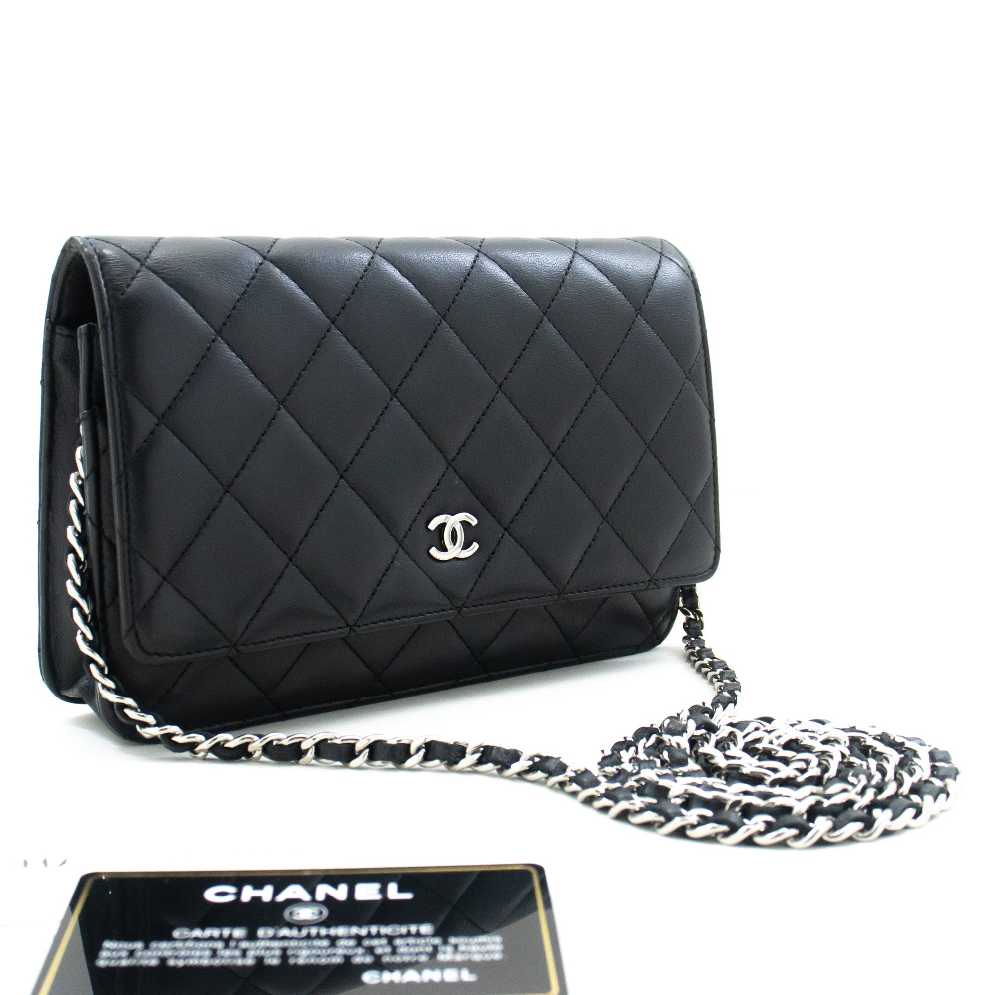 CHANEL Black Classic Wallet On Chain WOC Shoulder Bag Lambskin L75