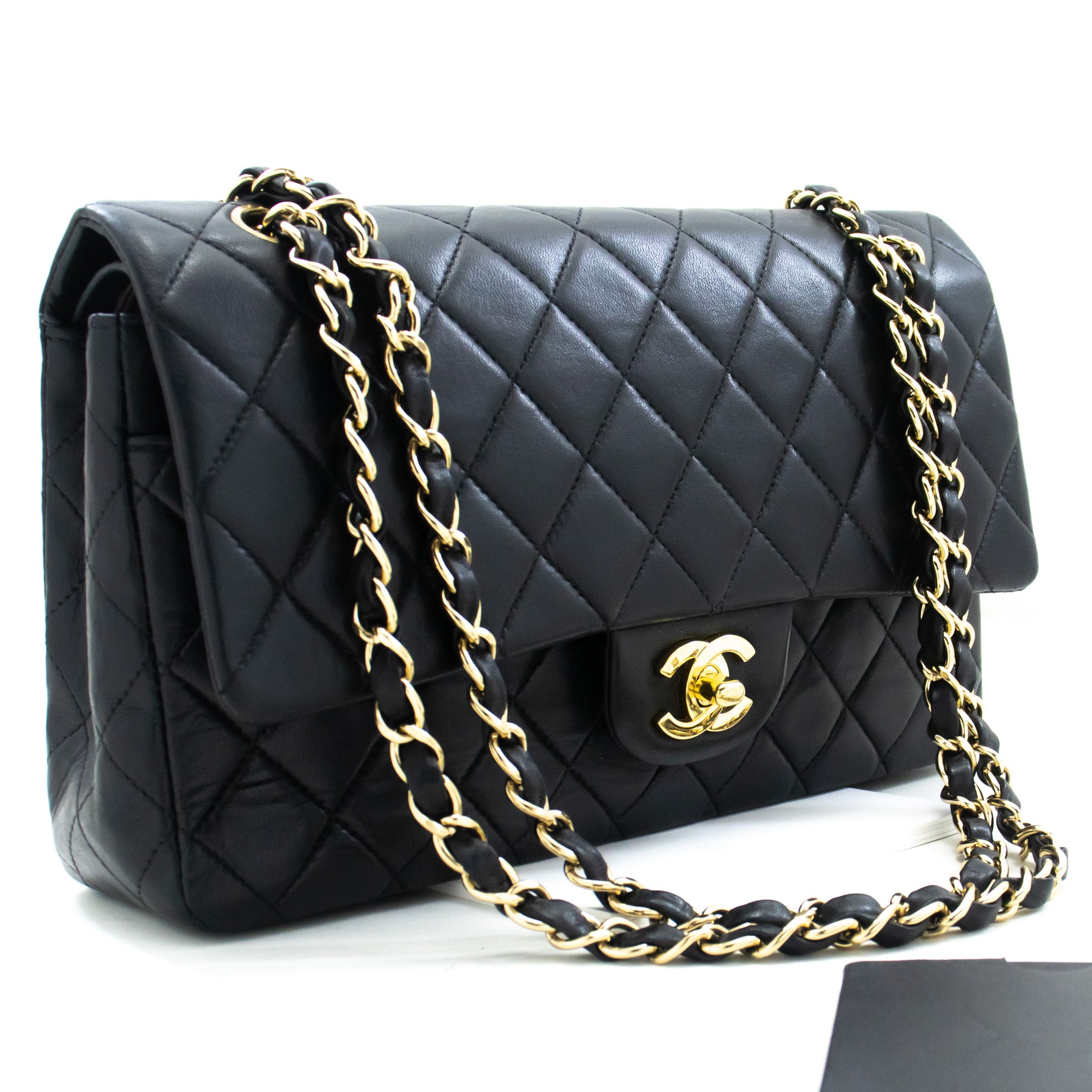 CHANEL Classic Double Flap Medium Chain Shoulder Bag Black Lamb m03