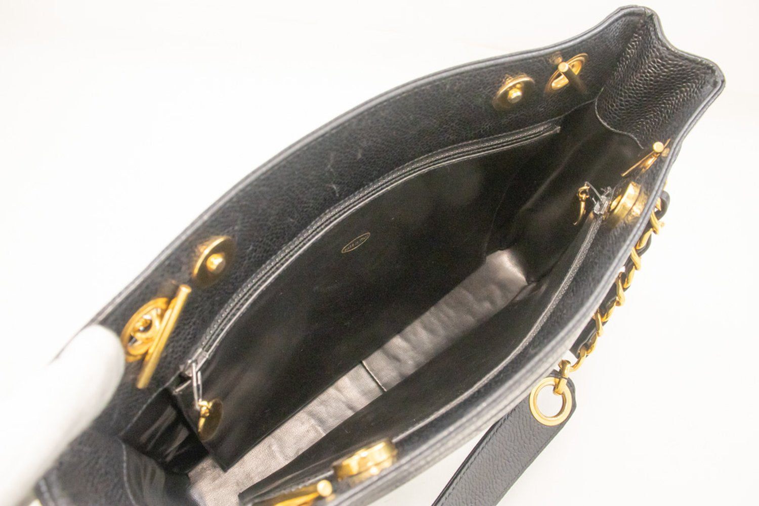 CHANEL Caviar Triple Coco Chain Shoulder Bag Black Leather Gold m25