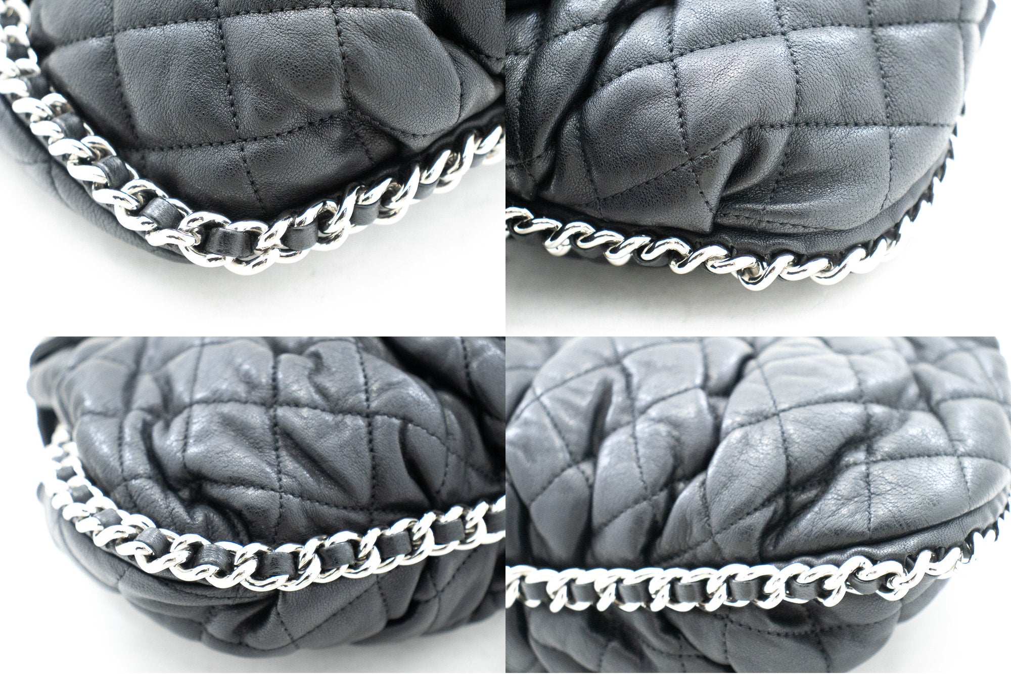 CHANEL Chain Around Shoulder Bag Crossbody Black Calfskin Leather k16