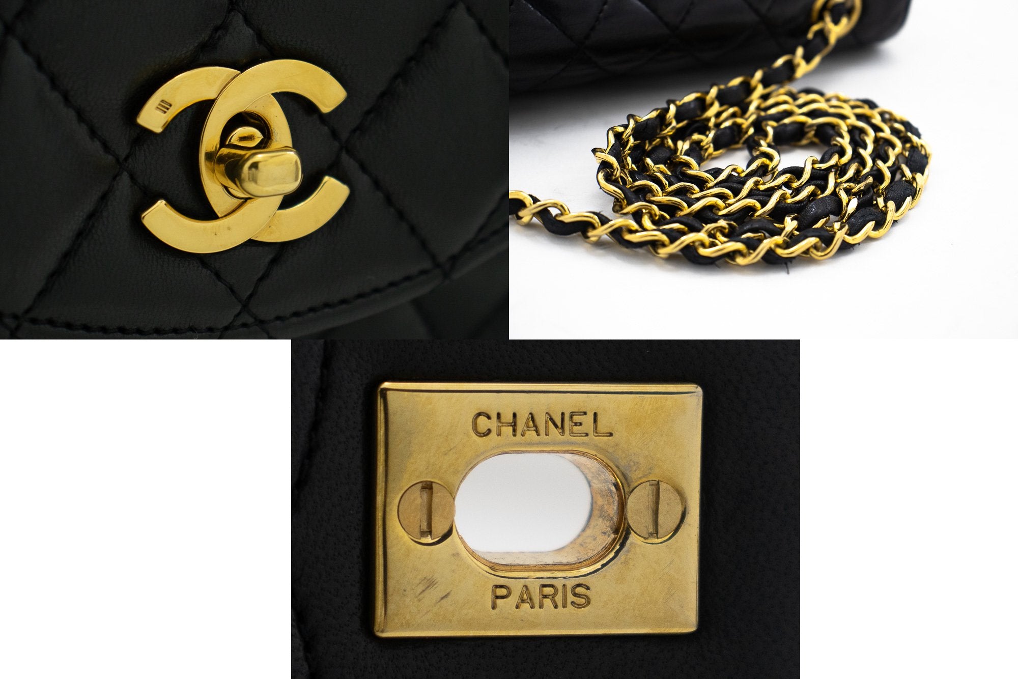 CHANEL Half Moon Chain Shoulder Bag Crossbody Black Quilted Flap j18