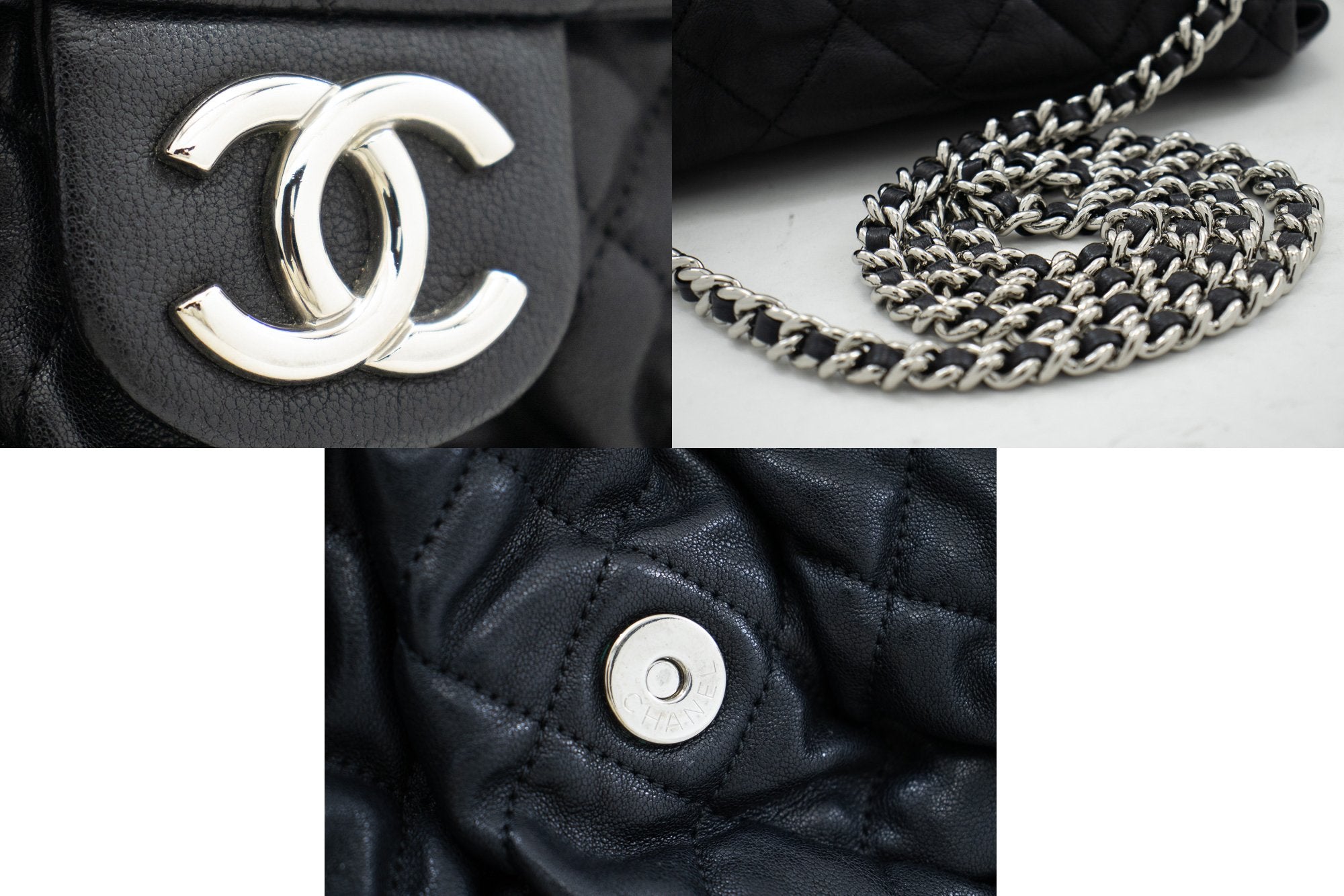 CHANEL Chain Around Shoulder Bag Crossbody Black Calfskin Leather k16
