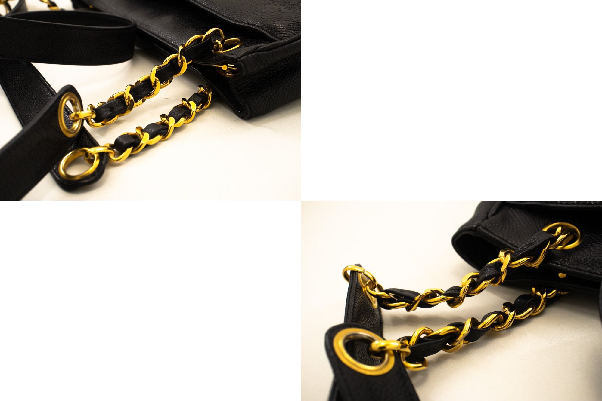 CHANEL Caviar Triple Coco Chain Shoulder Bag Black Leather Gold m25