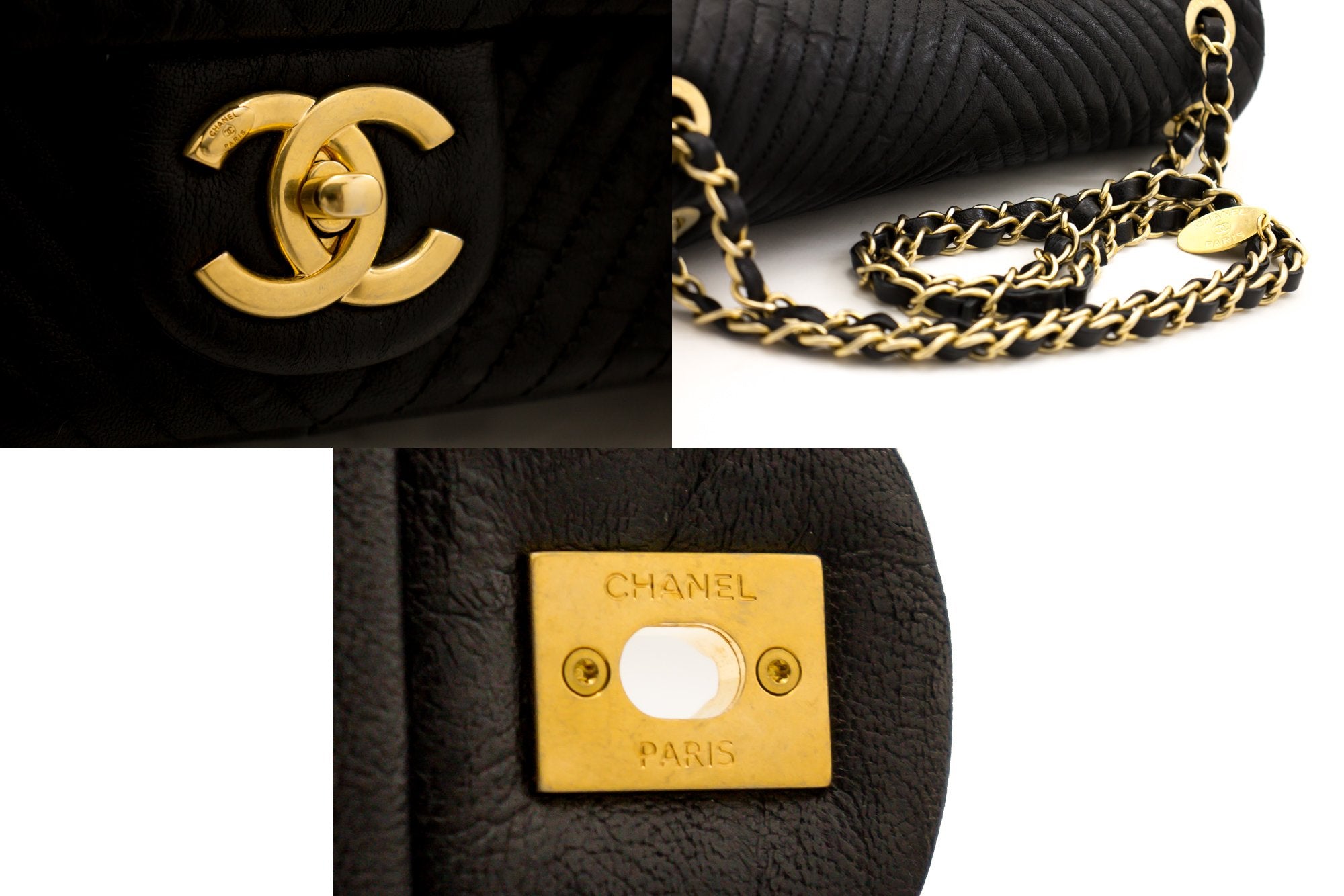 Chanel 2015 Chevron V-Stitch Leather Chain Flap Shoulder Bag i80