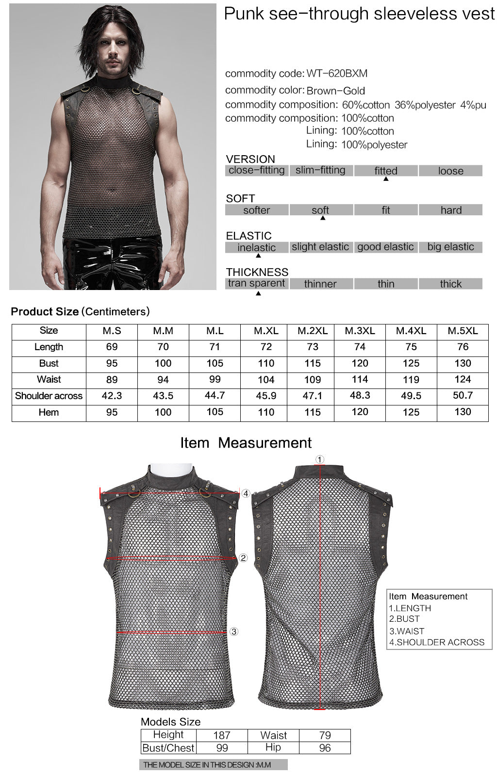 Punk Translucent men Vest WT-620BXM