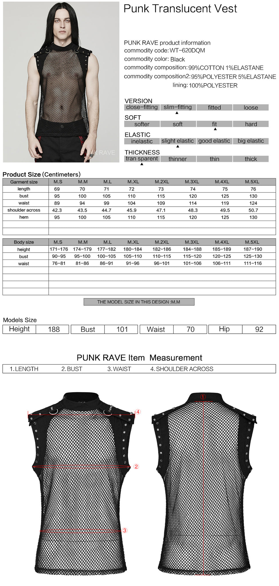 Punk Translucent men Vest WT-620DQM