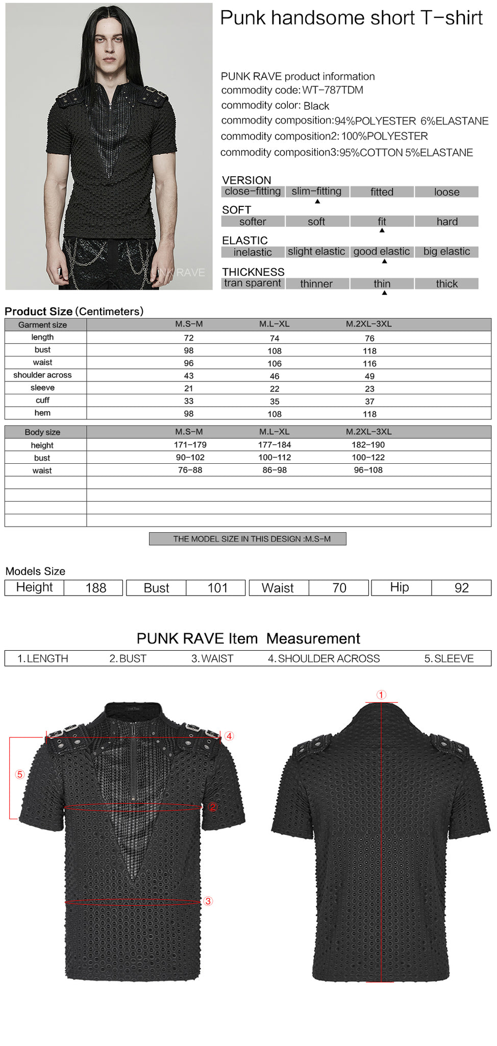 Punk handsome men short T-shirt WT-787TDM