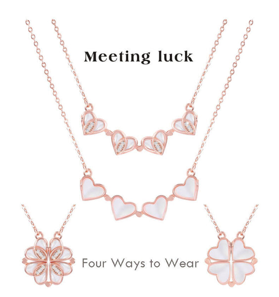 Lucky Heart Foldable Necklace Clover Pendant with Two Sides - LUXYIN