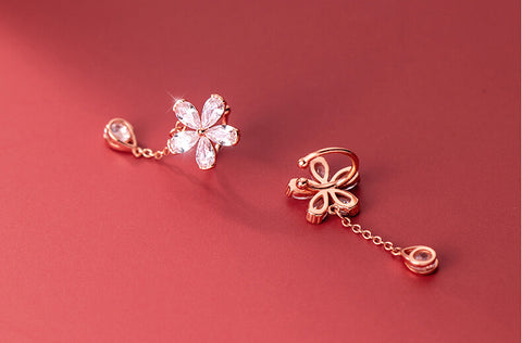 RoseGold Flower Tassel Clipon Earrings, Non-pierced Ear Cuffs