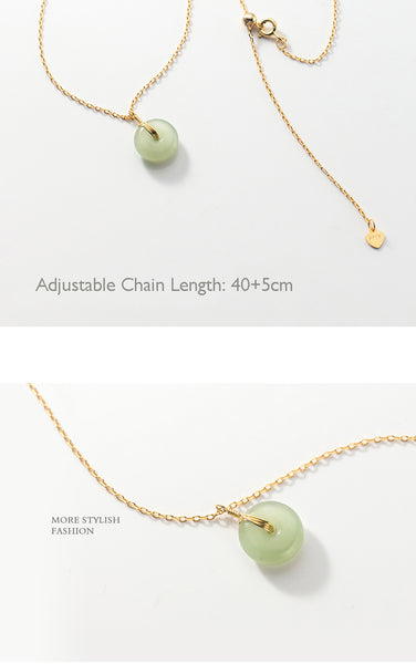 Hetian Jade Round Pendant with Chain, Natural Jade Necklace - LUXYIN