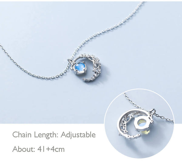 Moon Glaze Diamond Silver Necklace, Crystal Pendant - LUXYIN