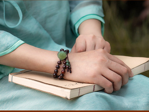 Natural Jade Narra Bracelet with Buddha Beads - LUXYIN