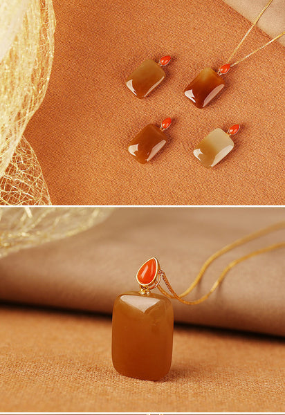 Natural Carnelian Jade Pendant Necklace - LUXYIN