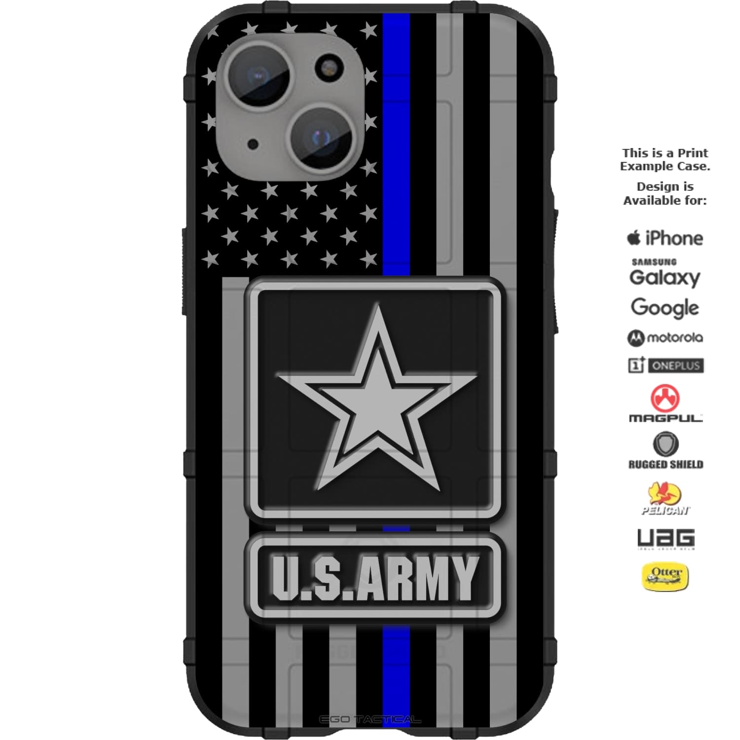Reversed US American Flag Subdued Thin Line on Grey with Chrome Military Emblem Custom Printed Android & Apple Phone Case Design
