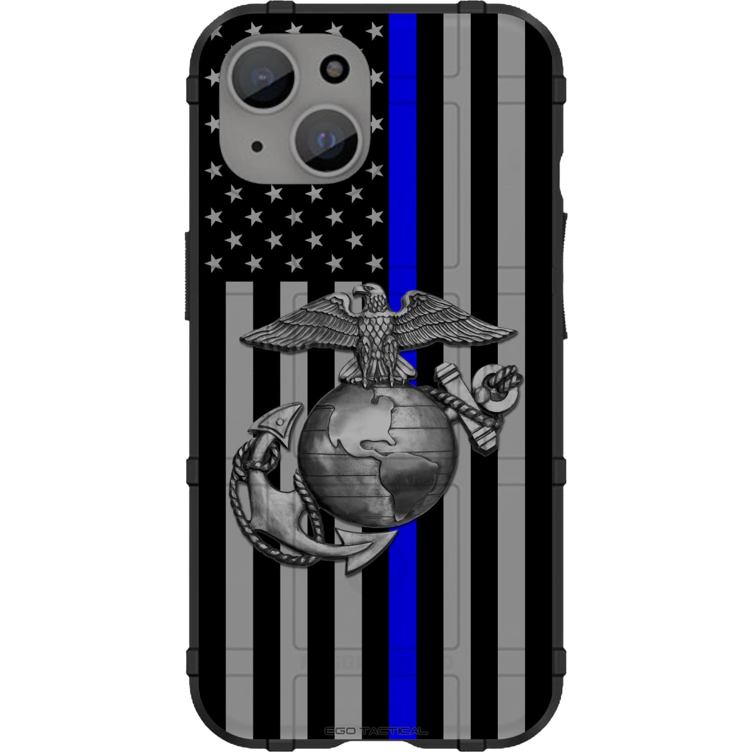 Reversed US American Flag Subdued Thin Line on Grey with Chrome Military Emblem Custom Printed Android & Apple Phone Case Design