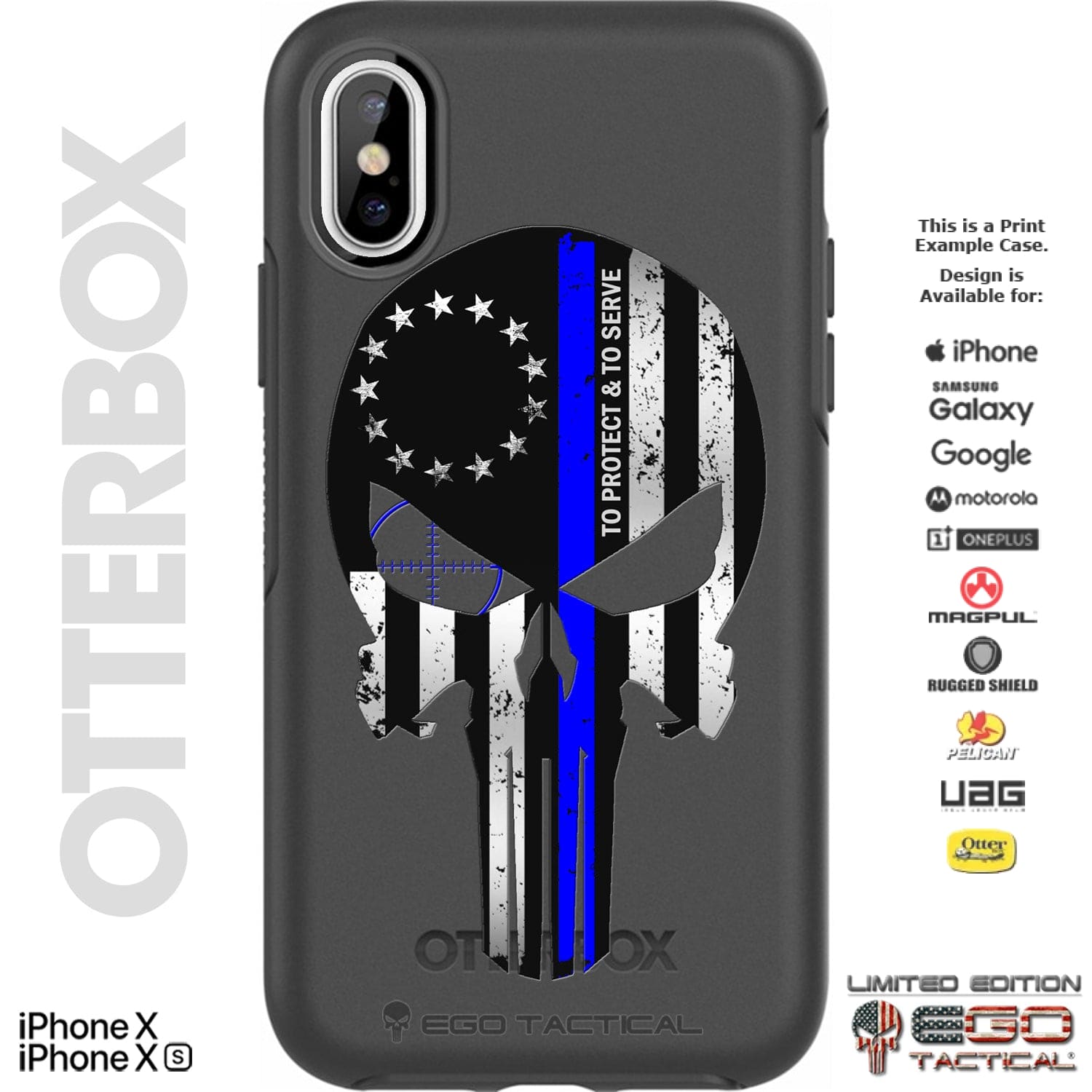13-Star Betsy Ross Subdued US American Flag To Protect and To Serve Thin Line Punisher Custom Printed Android & Apple Phone Case Design