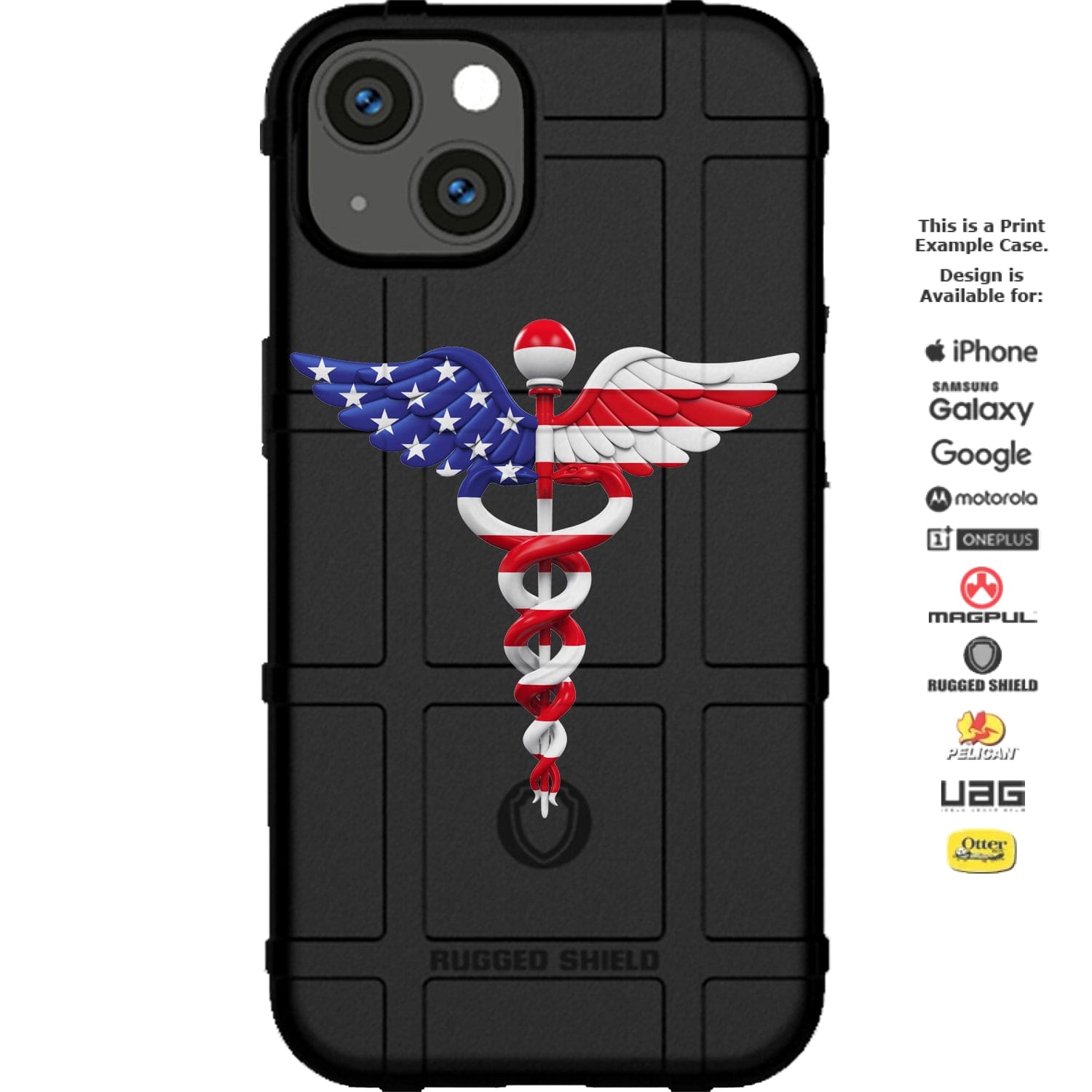 Caduceus Staff Hermes, Mercury on US Flag Custom Printed Android & Apple Phone Case Design