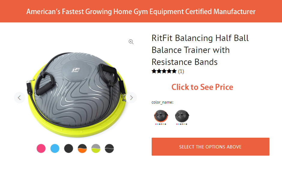 RitFit Balancing Half Ball Balance Trainer with Resistance Bands