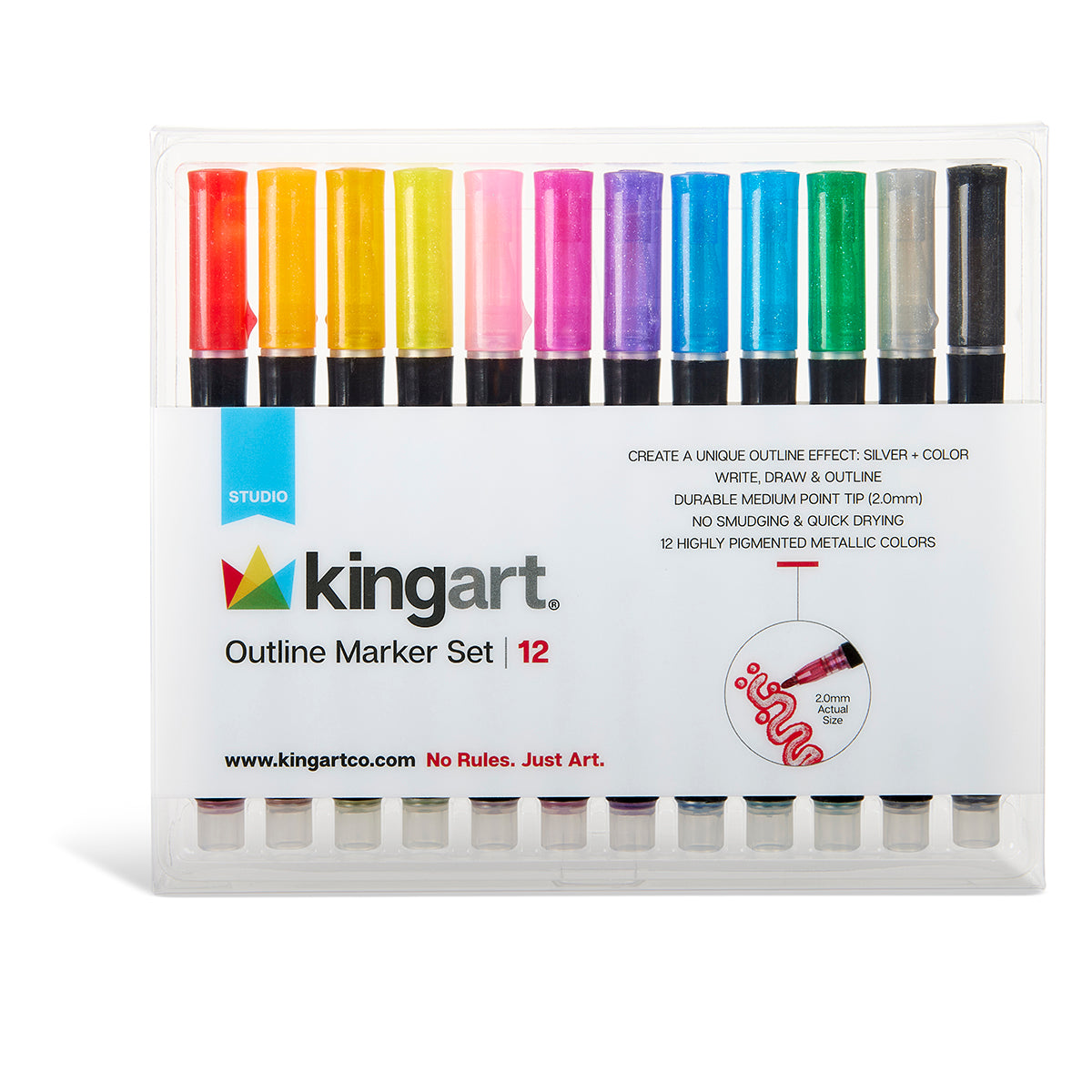 KINGART? Outline Markers - 12 pc. Set, Metallic Silver with Color Outlines