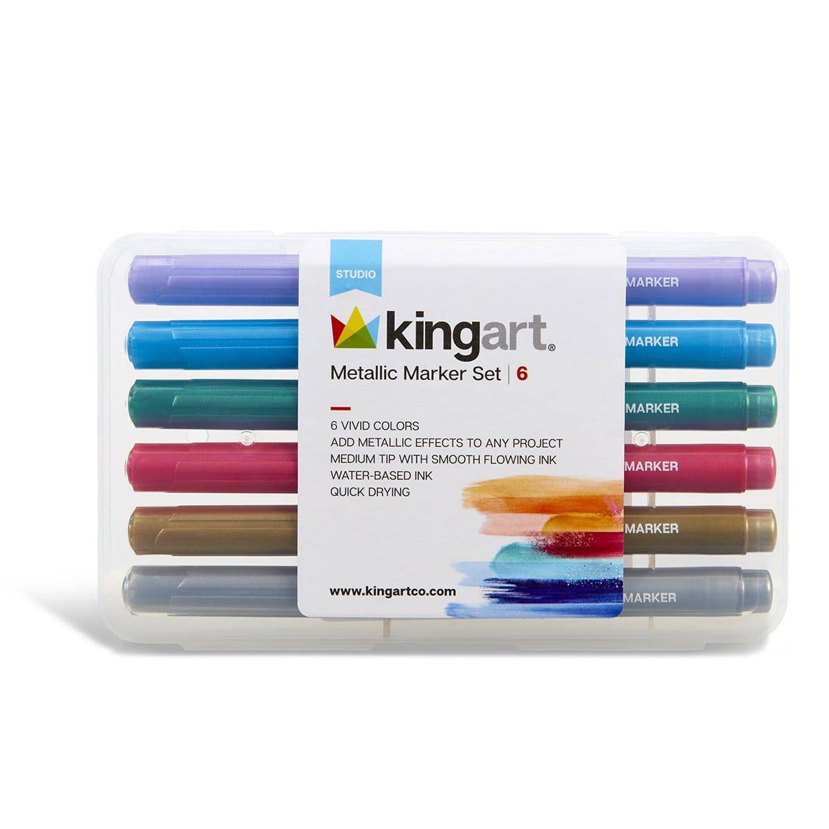 KINGART? Metallic Markers with Travel Case, Set of 6 Colors