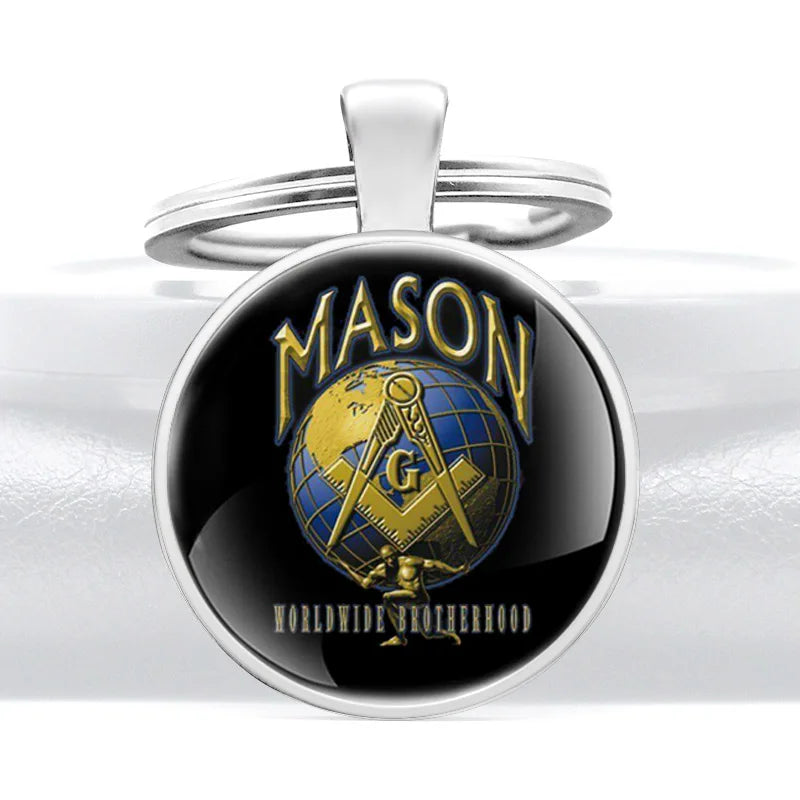 Master Mason Blue Lodge Keychain - Zinc Alloy & Glass WorldWide Brotherhood