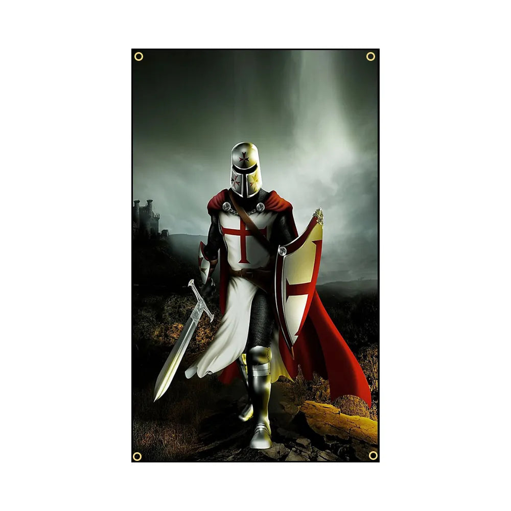 Knights Templar Commandery Flag - Templar Knight With Sword Design
