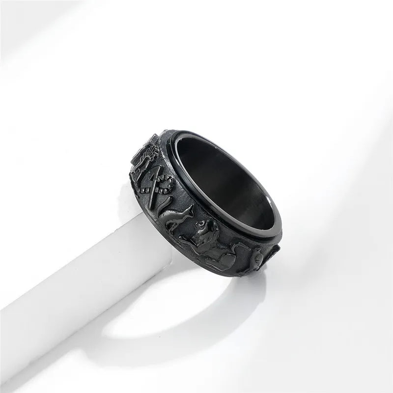 Ancient Egyptian Ring - Black Stainless Steel Rotating Hieroglyphs