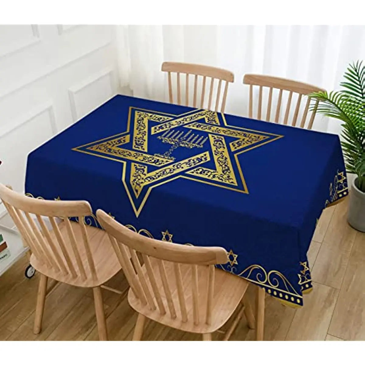 Ancient Israel Tablecloth - Waterproof Polyester Gold & Blue Star Of David